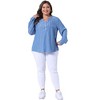 Agnes Orinda Women's Plus Size V Neck Striped Long Sleeve Button Down Blouses - 3 of 4