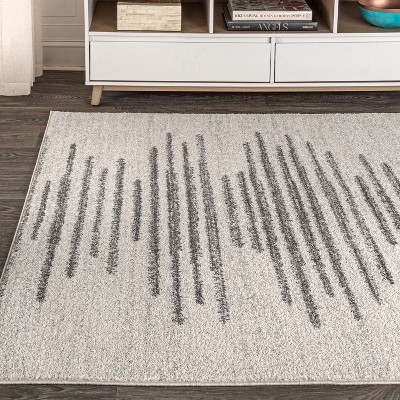 Aya 4' x 6' Gray and Ivory Striped Synthetic Area Rug