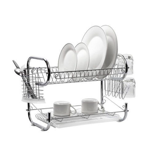 slhsy Dish Drying Rack, Stainless Steel 2-Tier Dish Rack with Cup/ Utensil  Holder Cutting Board / Knife Holder Drain Board for Kitchen Counter