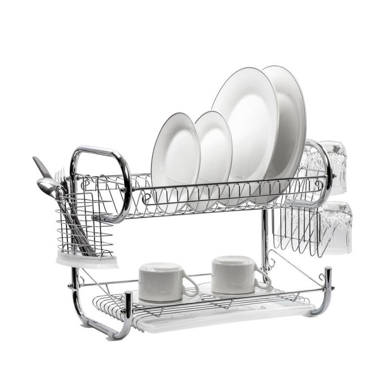 J&V TEXTILES Dish Drying Rack, Stainless Steel 2-Tier with Utensil Holder, Cutting Board Holder and Dish Drainer for Kitchen Counter, 1 of 4