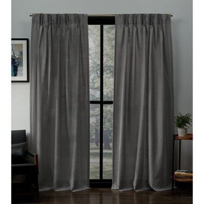 Loha Linen Pinch Pleat Window Curtain Panel Pair Black - Exclusive Home