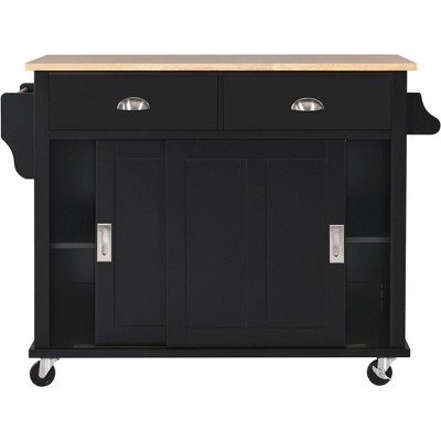 NicBex 2 Drawer Rolling Kitchen Island Cart with Sliding Barn Door,Kitchen Island on Wheels with Drop-down Desktop,Island Table for Kitchen