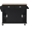 PAGED Dining Room Cabinet with Rubber Wood Drop-Leaf Countertop, Concealed Sliding Barn Door, 4 Wheels with Storage Cabinet and 2 Drawers - 4 of 4