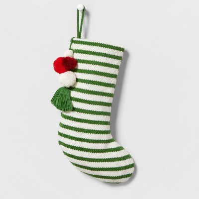 Candy Stripe Knit Christmas Stocking Green - Wondershop™
