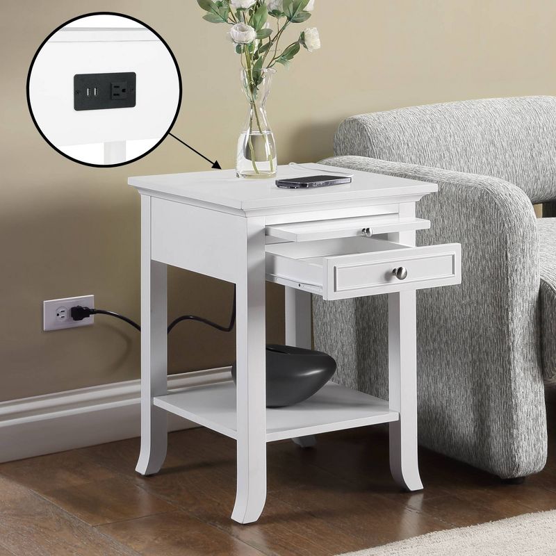 Breighton Home American Heritage Logan Single Drawer End Table with Charging Station and Pull-Out Shelf White, 2 of 8