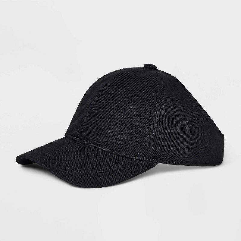 Satin Lined Backless Baseball Hat - A New Day™ Black: Adjustable Midweight Woven Visor