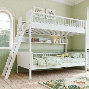Luxystar Twin Size Wooden Bunk Bed with 3 Storage Shelves and Guardrails, Ladder can be Changed Left or Right - 1 of 4