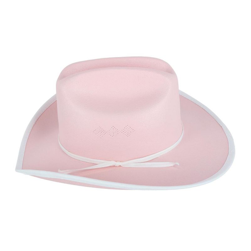CTM Girls Pink Western Canvas Hat with Ribbon Hatband, 3 of 4
