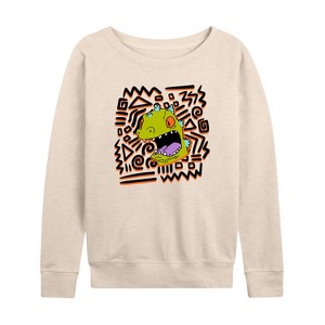 Women's - Rugrats - Reptar Swirl Lightweight French Terry Wide Neck Long Sleeve Shirt - 1 of 4