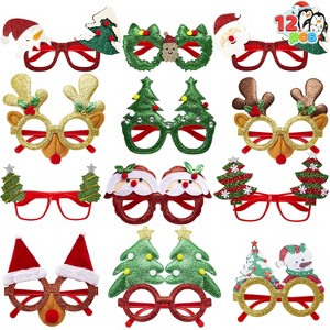 JOYFY 12 Packs Christmas Glasses Glitter Frame Costume Eyeglasses for Kids Women Men Christmas Party Supplies and Party Favors - 1 of 4