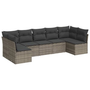 vidaXL 7 Piece Patio Sofa Set with Cushions Gray Poly Rattan - Without Table - 1 of 4