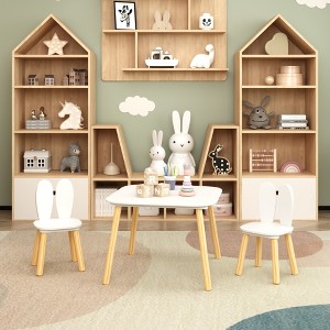 GlasFlength Accent Table Sets, Toddler Activity Play Dining Study Desk with Chairs, for Reading, Drawing, Playing, White, 23.6"*23.6"*17.3" - 1 of 4