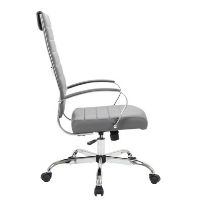 Luxury Gray Leather High-Back Swivel Office Chair with Metal Base