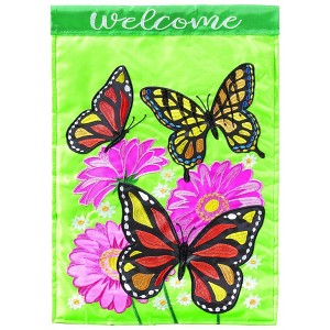 Magnolia Garden Welcome Butterflies Flowers 29 x 42 Green Polyester Outdoor Hanging Flag - 1 of 2