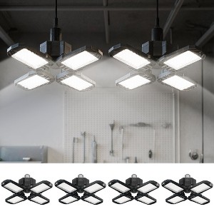 YANSUN 4-Pack Garage Light, 60W (41W Actual) E26 LED Integrated Light Source, 6500K White Light, 3000LM, 112 LEDs, Black Finish - 1 of 4