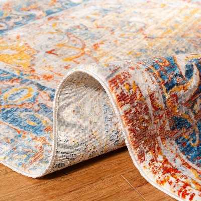 Vintage Blue and Multicolor Floral Motif Area Rug