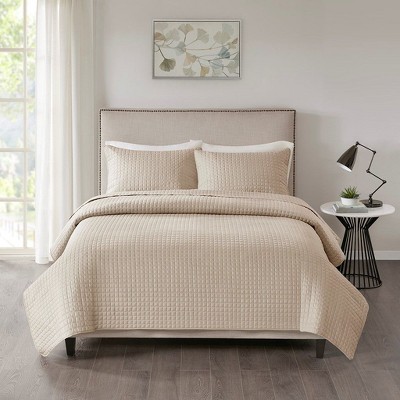 Sapphtopaz Comforter Set Bedding Set Solid Color Square Check Pattern Reversible Quilt Set 3 Piece 1 Quilt, 2 Pillow Shams