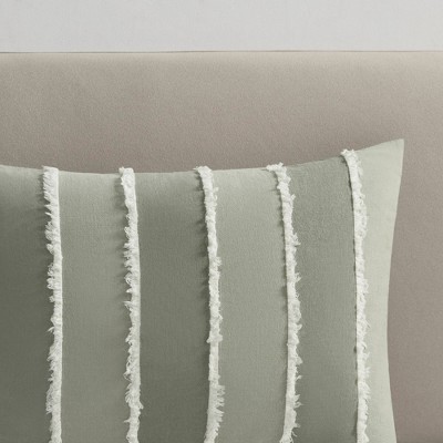 Sage Green Cotton Striped King Duvet Cover Set
