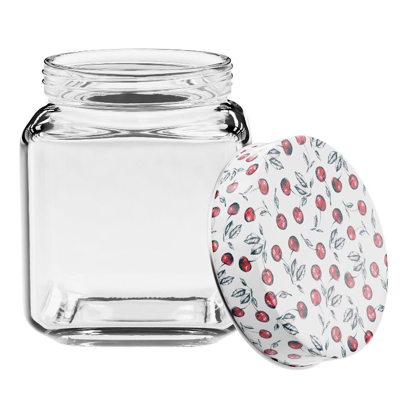 American Atelier Square Clear Glass Jars, Set of 3, Cherry Design on Airtight Lid, For Coffee, Beans, and Dry Goods, 45, 63, and 74-Ounce Capacity, 3 of 11