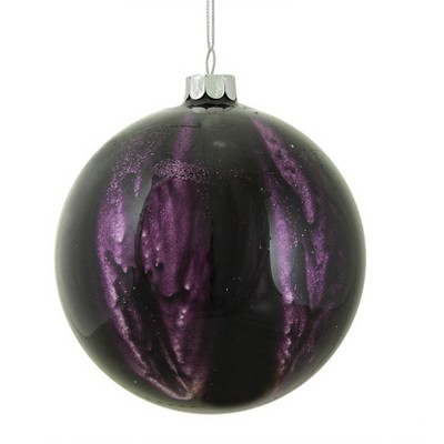 Melrose 4" Marbled Deep Purple Glitter Glass Ball Christmas Ornament