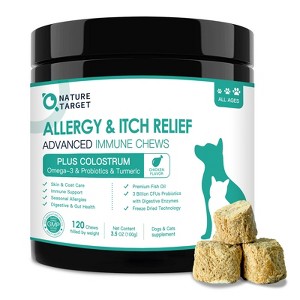 NATURE TARGET Dog Allergy Chews. Relieve itching & hot spots with probiotics, colostrum & Omega 3. Supports immune & skin health - 120 chews - 1 of 4