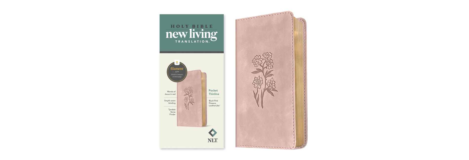 NLT Pocket Thinline Bible, Filament Enabled (Leatherlike, Blush Pink Flowers, Red Letter) - by  New Living Translation (Leather Bound)