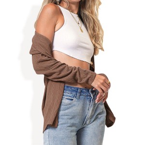Anna-Kaci Women's Long Sleeve Button Down Knit Cardigan Top with Textured Pattern and Relaxed Fit - 1 of 3