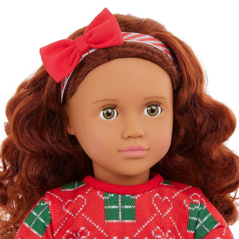 Our Generation Luz 18&#34; Doll with Red &#38; Green Holiday Sweater Dress Outfit, 4 of 7