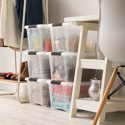 Clear 19qt Stackable Plastic Storage Bins with Lids and Buckles, 4 Pack