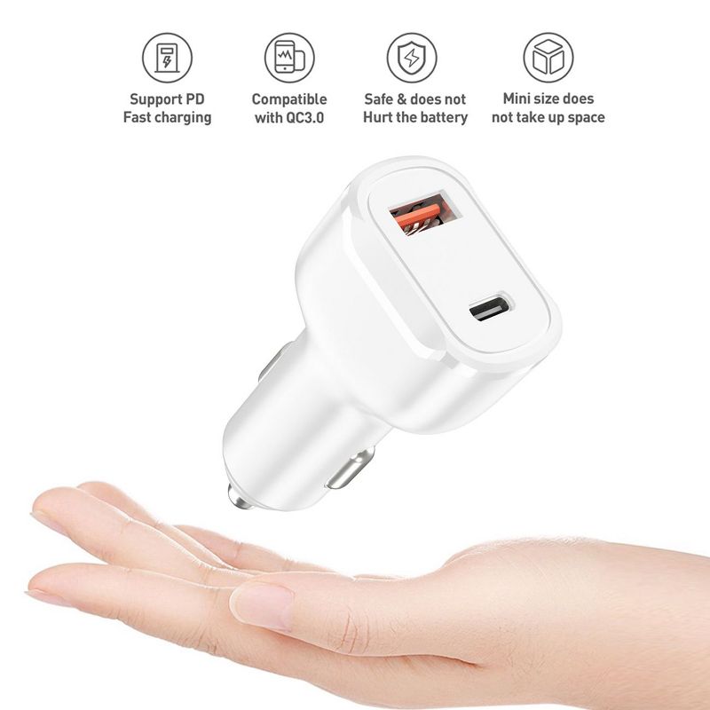 36W PD Dual Ports Travel Car Charger Adapter Fast Charging with USB-C To 8 Pin Cable, 2 of 5
