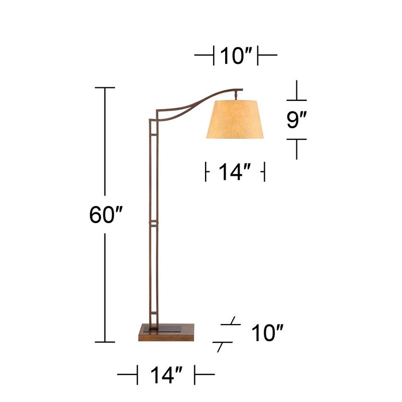 Franklin Iron Works Rustic Farmhouse Arc Floor Lamp with USB Port 60" Tall Bronze Downbridge Faux Leather Empire Shade for Living Room Reading Bedroom, 4 of 10