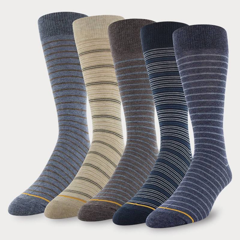Signature Gold by GOLDTOE Men&#39;s Assorted Striped Crew Socks 5pk - Blue, 1 of 5