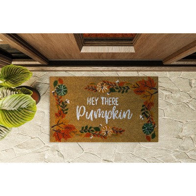 Kate Aurora Fall Harvest Hey There Pumpkin Bristled Outdoor Welcome Mat - 18"x30"