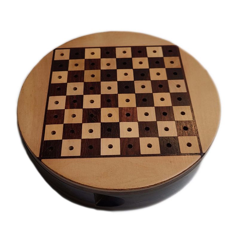 WE Games Round Wooden Travel Chess Set with Pegged Chess Pieces � 6 inches, 4 of 5