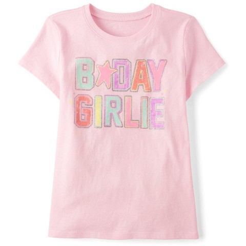 The Children's Place Girls Short Sleeve B-Day Girlie Graphic Tee Pink M (7/8)