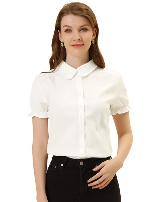 Allegra K Peter Pan Collar Blouse for Women's Contrast Collar Short Sleeve  Work Office Button Down Chiffon Top White X-Small : : Clothing,  Shoes & Accessories