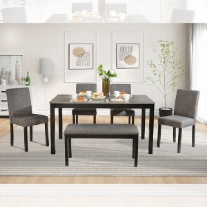 FONTOI Modern Wooden Dining Set with Bench and Upholstered Chairs for Comfortable Family Mealtime Relaxed Home Dining Space, Black, 58.5"*34.5"*30" - 1 of 4