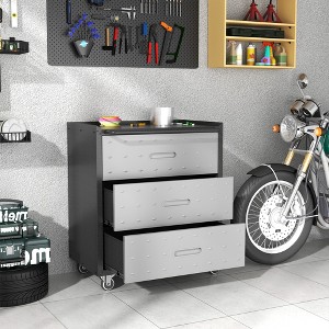 34.65“Heavy-Duty Metal Storage Cabinet with Wheels - 3 Drawer Tool Cabinet for Garage, Office, and Home Organizer Solutions, Gray - 1 of 4
