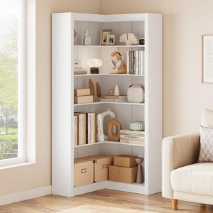 Farmhouse Corner Bookshelf, 71.8" L-Shaped Bookcase,  5-Tier Display Shelf with Storage - 1 of 4