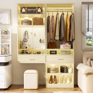 Aheaplus Set of 2 Closet Organizer with Drawers and Hanging Rods,  Walk-in Closet System Set with Storage Cubes and Shelves - 1 of 4