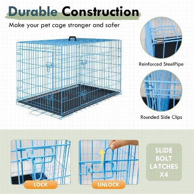 Large Blue Metal Dog Crate with Double Doors