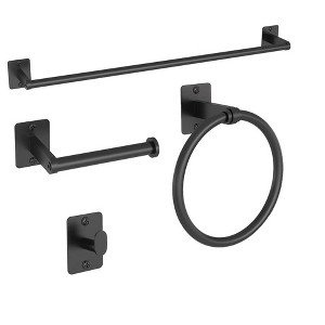 Itopfox Matte Black Bathroom Accessories Set, 4 Pieces Bathroom Hardware Set with Towel Bar, Towel Racks Robe Hooks, Toilet Paper Holder Wall Mounted - 1 of 4