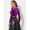 INSPIRE CHIC Women's Velvet Scoop Neck Long Sleeve Solid Crop Top - 4 of 4