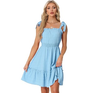 Allegra K Women's Summer Tie Strap Sleeveless Smocked Waist A-Line Sundress - 1 of 4