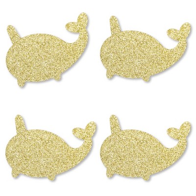 Big Dot of Happiness Gold Glitter Narwhal - No-Mess Real Gold Glitter Cut-Outs - Under The Sea Confetti - Set of 24