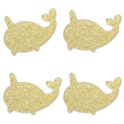 Big Dot of Happiness Gold Glitter Narwhal - No-Mess Real Gold Glitter Cut-Outs - Under The Sea Confetti - Set of 24