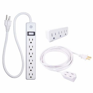 GE 6' Power Pack Outlet Strip/3 Outlet Extension Cord Wall Adapter: 9-Outlet, 15A, 12 AWG, UL Listed, White - 1 of 4