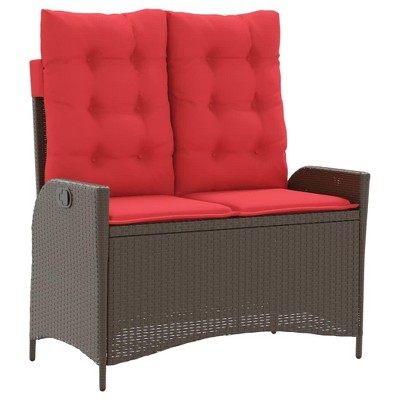 vidaXL Reclining Patio Bench with Cushions - Brown Poly Rattan, Adjustable Backrest, Powder-Coated Steel Frame, Outdoor Garden Furniture