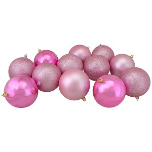 Northlight 12ct Shatterproof 4-Finish Christmas Ball Ornament Set 4" - Bubblegum Pink - 1 of 2