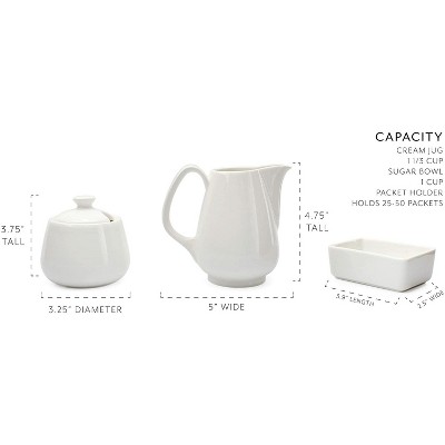Classic White Ceramic Sugar and Creamer Set with Lid, 4-Piece